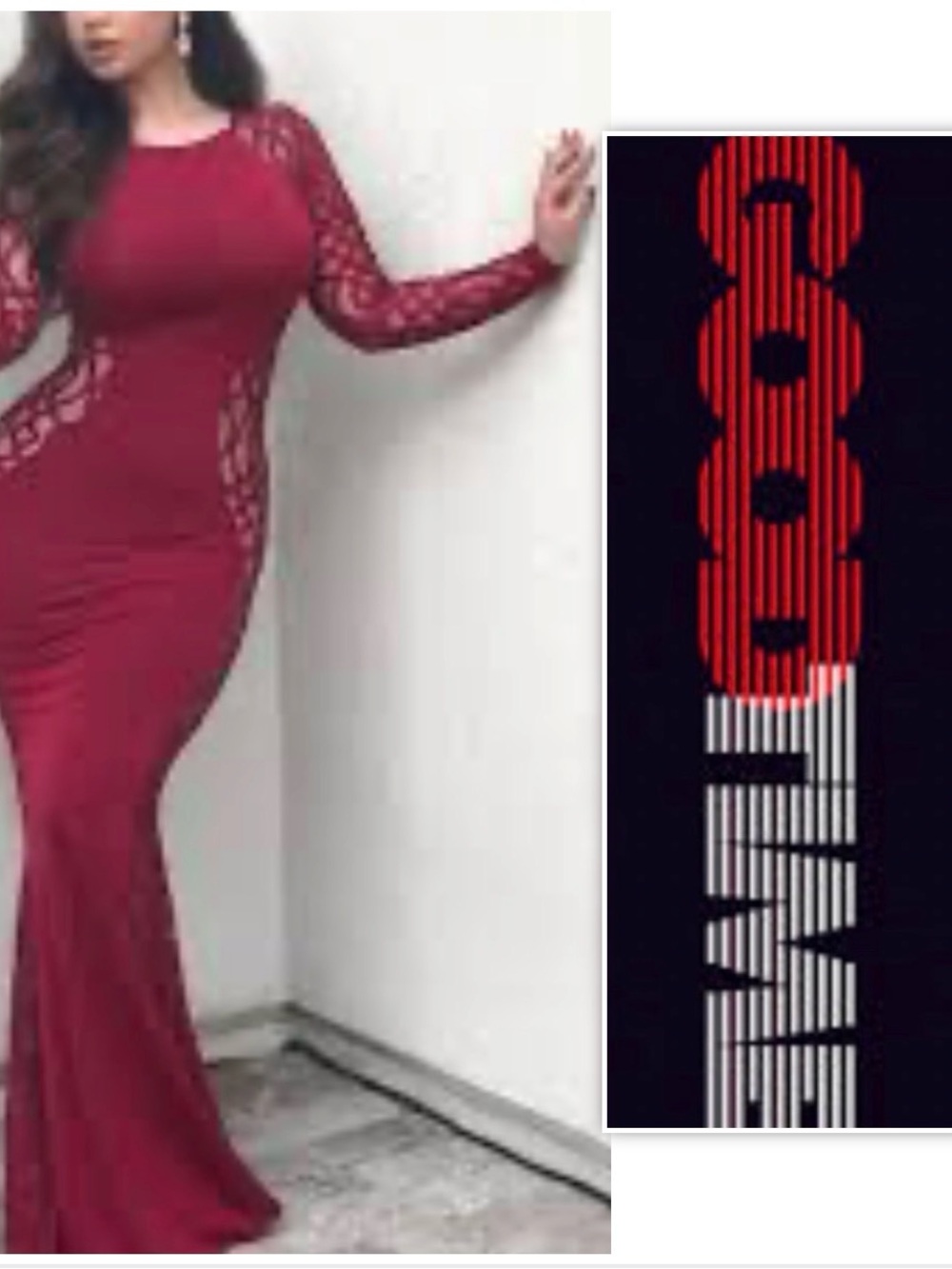 GOODTIME Burgundy Long Sleeve Maxi Bodycon Dress